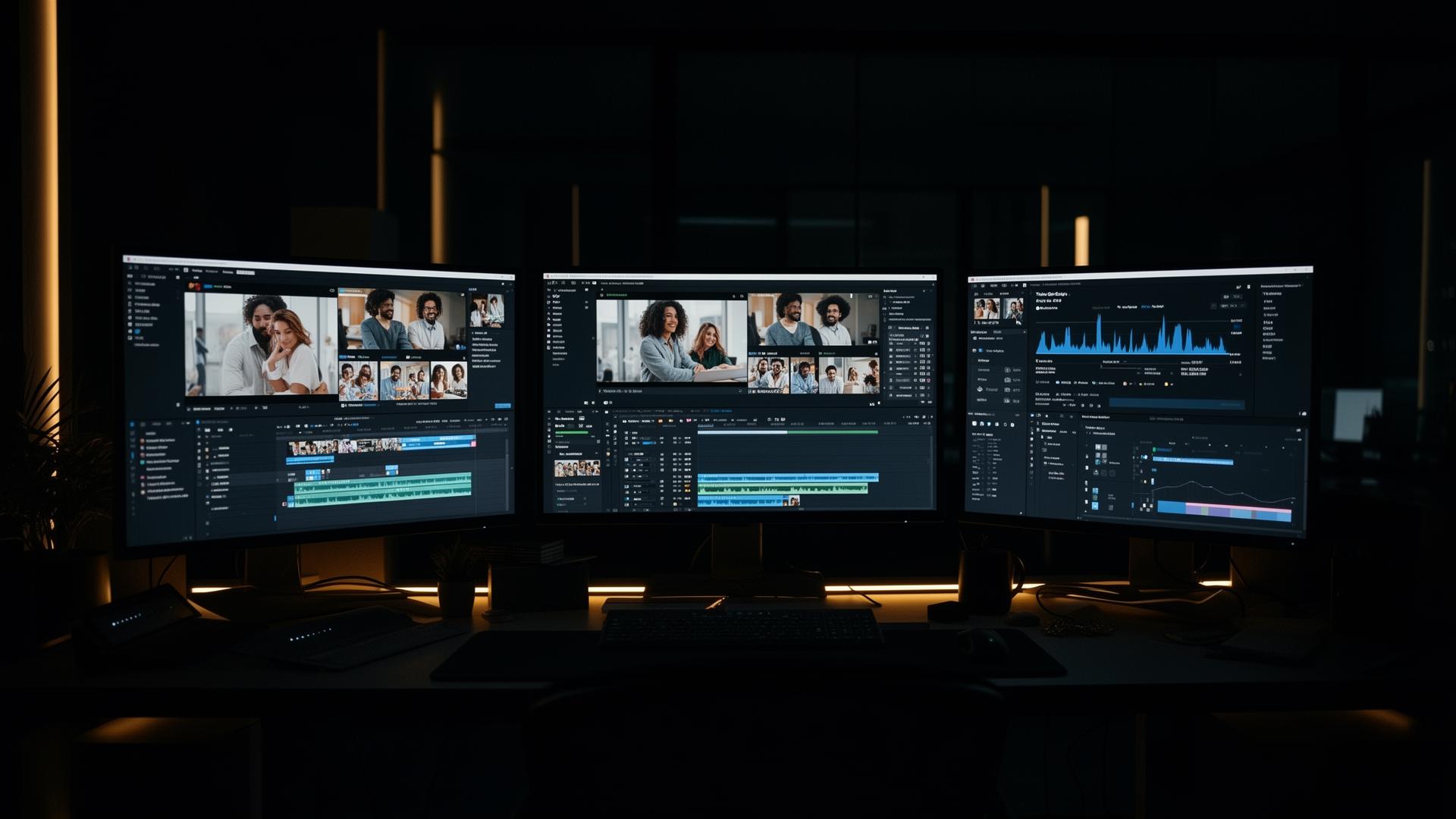 Modernes Marketing- & Content-Studio bei Nacht