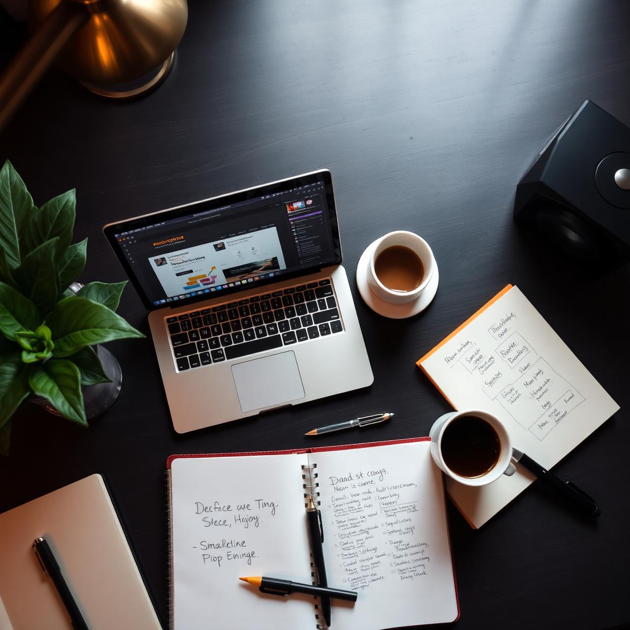 Marketing Workspace mit Strategie-Skizzen