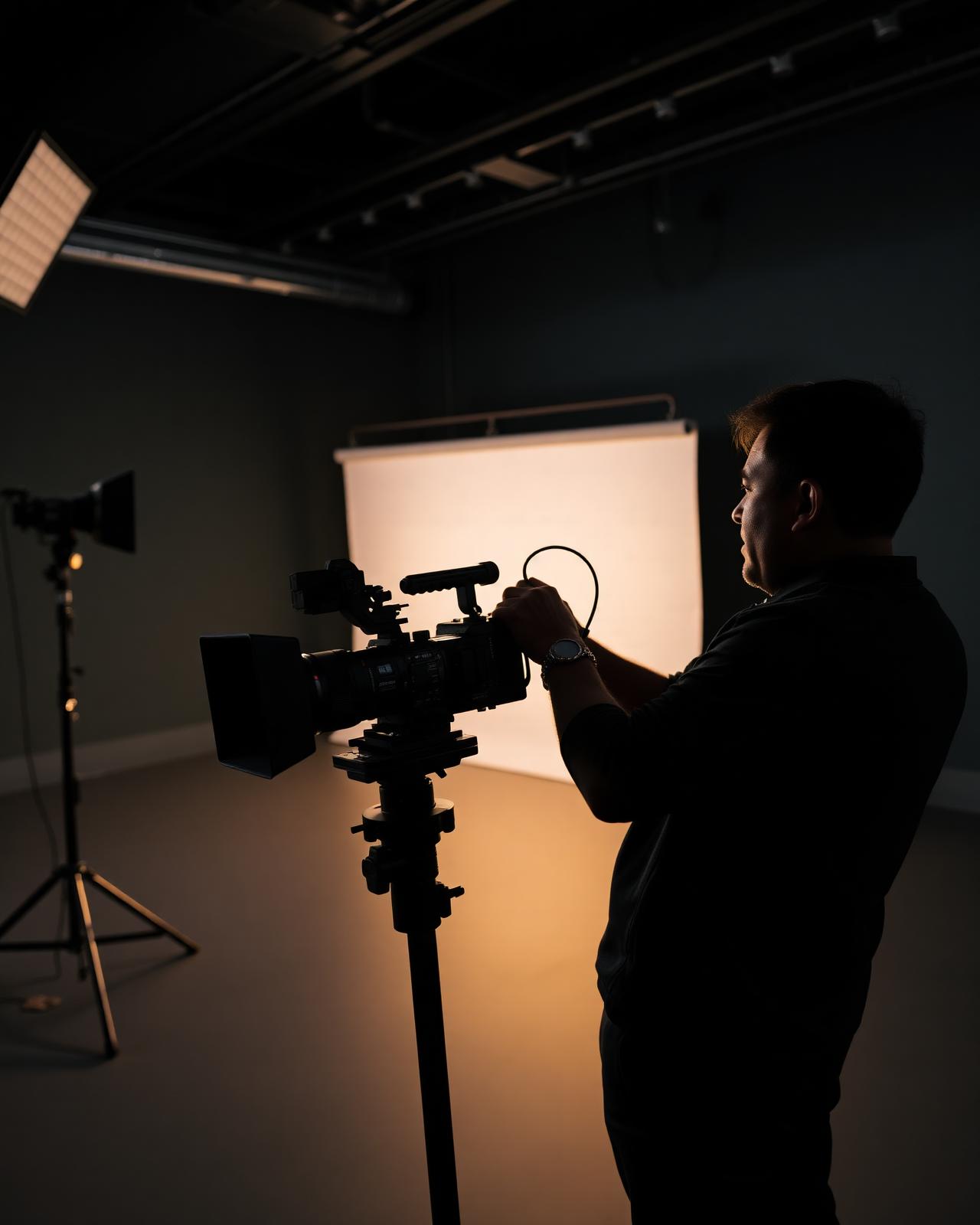 Kameramann im professionellen Studio